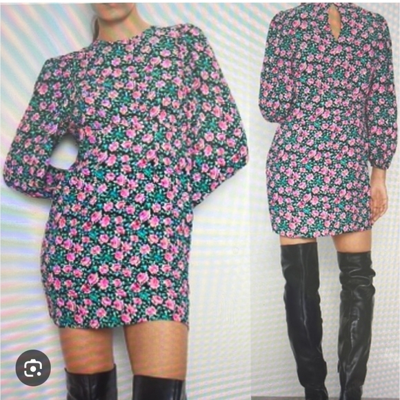 Zara Dresses & Skirts - Zara floral long-sleeved mini dress, Sz Large NWOT Fits Like A Medium
